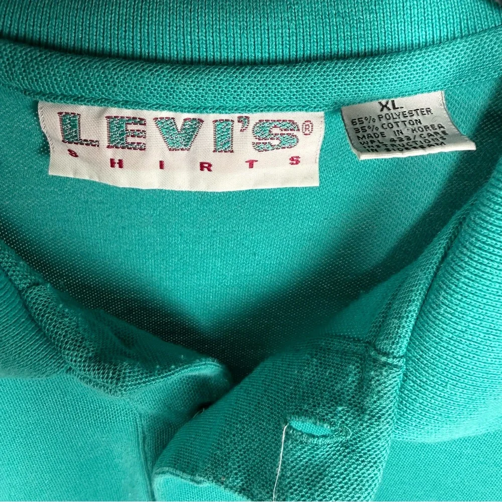 Vintage Oversized Levi's Teal Knit Short Sleeve Polo Shirt Size XL Extra Large